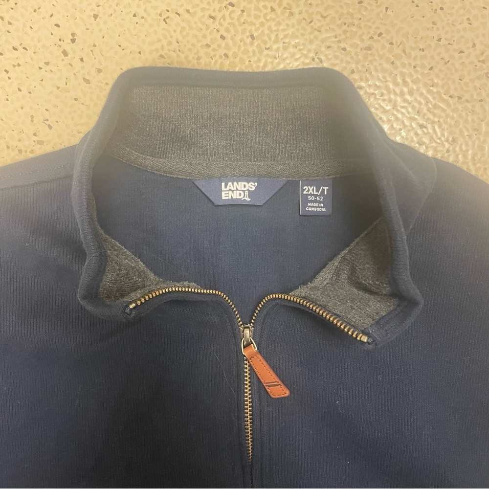Lands' End Navy Quarter Zip Pullover Sweater XXL Soft brushed Cotton Minimalist